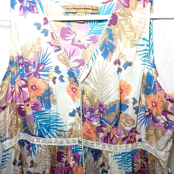 Nine West Vintage America Jeans Sleeveless Blouse SZ M Pearl Snap Buttons Floral - Picture 3 of 11